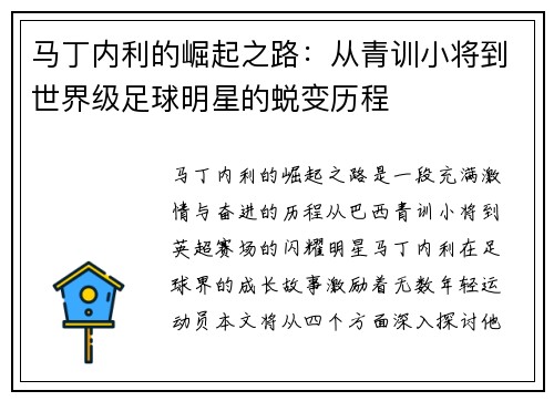马丁内利的崛起之路：从青训小将到世界级足球明星的蜕变历程