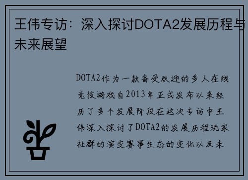 王伟专访：深入探讨DOTA2发展历程与未来展望